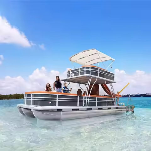 Customized 2025Double Decker Luxury Aluminum Pontoon Boat Biggest Passenger Boat With Slide