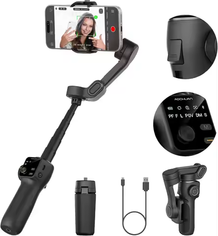AOCHUAN Smart V8 3-Axis Handheld Gimbal Stabilizer With Extension Rod Tripod Face Tracking for iPhon
