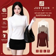 JUSTDUN G2 Long Sleeve Thermal Women's Bodycon T-Shirt – 3cm High Collar, Thick, Smooth Velvet, Stre