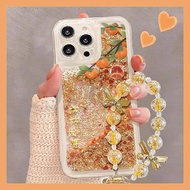 Lucky Persimmon iPhone Apple 17 Phone Case 16 Promax15pro14 Fine Hole Quicksand New Year with Bracel