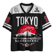2026 Men's Casual Loose V-Neck Tee with 3D Anime Print, New Euro-American Style Tokyo Skyline TOP 1