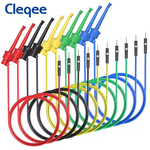 Cleqee 10pcs Test Hook Clip to Dupont Male/Female Jumper Wire 26AWG Silicone Cable For Breadboard Os