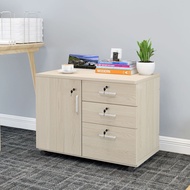 Thickened Wooden Board Office Cabinet Floor-standing File Cabinet with Lock Three Drawers Document C