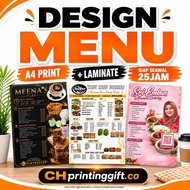 Design Menu + Print + Laminate A4 | Poster Menu Burger / Food Stall Custom Design Siap Cetak & Water