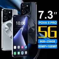 สินค้าใหม่ POVA 5 PRO สมาร์ทโฟน4G/5G หน่วยความจำหน้าจอ7.3นิ้วใสเป็นพิเศษ8GB + 256GB Android 14