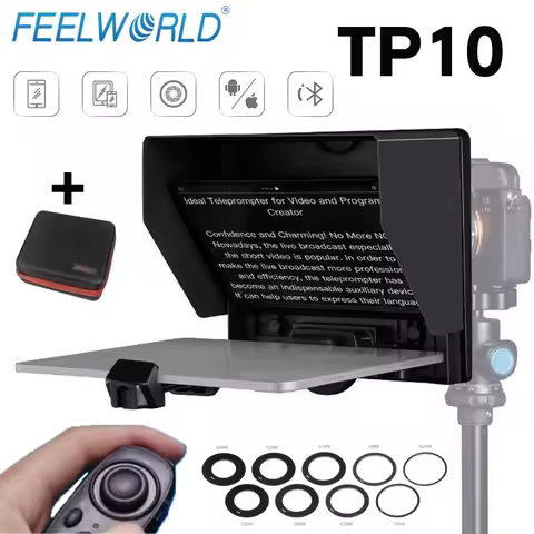 Feelworld TP10 Portable 10 Inch Folding Teleprompter Up 11" Phone Tablet Prompter For Phone DSLR Sho