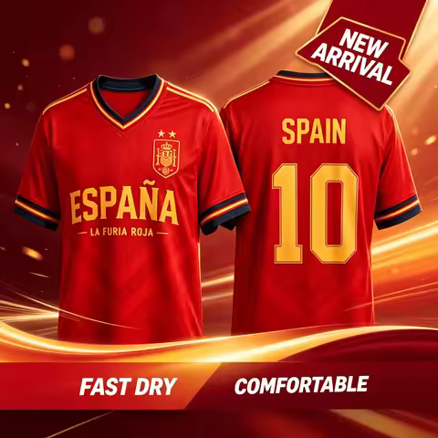 2026 Men Women Spain La Furia Roja No.10 Football Jersey Quick Dry Sports Training Short Sleeve Fami
