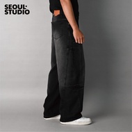 [SEOULSTUDIO] SUNGSU(Black Washing) Curved Loose Fit Jeans | Baggy Pants Skena Black