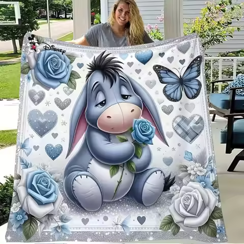 [Super Soft | Eeyore Plush] 1pc Super Soft Eeyore Plush Blanket | Flannel Bedspread with Logo Blue R