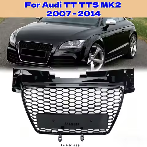 For Audi TT TTS MK2 2007-2014 Car Front Bumper Center Grille Gloss Black Replace Mesh Racing Grills 