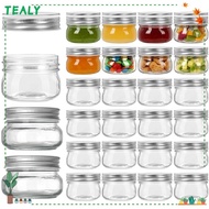 TEALY Mason Jars with Sliver Lids, with Regular Mouth Lids Round Transparent Glass Canning Jars, Reu