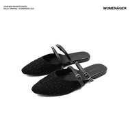womenager - Railey Original Black tweed รองเท้าหัวแหลมเปิดส้น