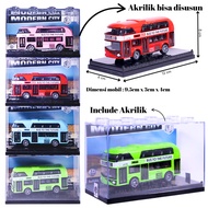 Diecast Miniature London Bus Toy Bus with acrylic packaging that can be stacked for display.