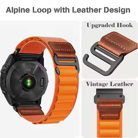 20 22 26 MM Leather Design Alpine Loop Strap For Garmin Watch Fenix 8 7X 7 7S Pro 6X 6 6S 5X Enduro 