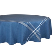 DII French Stripe Dining Table Collection Farmhouse Style Tablecloth 70 Inches Round Blue Chambray