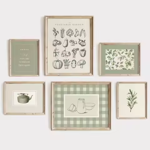 Minimalist Vegetable Canvas Wall Art Sage Green Kitchen Decor Vintage Onion Carrot Print Farmhouse B