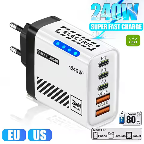 240W GaN Travel Charger 5 Ports USB C PD3.0 QC3.0 Fast Wall Adapter Universal Desktop Power Supply f