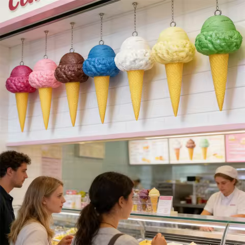 Hang Ice Cream Mushroom Shape Model Window Lifelike Cone Big Faux Decoration Soft PU Display Wall Ve