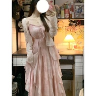 Summer Princess Floral Dress Woman + Chiffon Cardigan 2-Piece Set For Gift Party