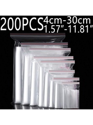 200pcs 1.57" To 11.81" Plastic Resealable Bags, Reusable Zipper Lock Bags, 0.062mm/2.44mil Double Th