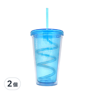 Skater 附蓋塑膠水杯+彎曲吸管  藍色  2組