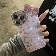 Diamond Bow kt Cat Apple 16 Phone Case iPhone15promax All 14 Holes Feather Yarn 1326.1.9
