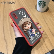 Hontinga เคสมือถือ เคสโทรศัพท์ เคส Xiaomi Redmi 9A น่ารักสายรุ้งหญิงสาวน่ารักมีน้ำค้างแข็งโปร่งใส Hard เคสโทรศัพท์อนิเมะเต็มรูปแบบเคสโทรศัพท์เลนส์ตัวปกป้อ