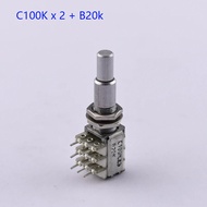 1 Piece Stacked Dual Concentric Potentiometer(POT) With Center Detent C100K x 2 and B20k -  Made in 
