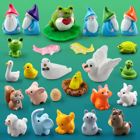 20Pc Small Old Man Dwarf Easter Rabbit Frog Turtle Pig Cat Bird Figurine Dollhouse Miniature Fairy G