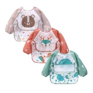 [New G] Baby Bibs Kids Toddler Long Sleeve Scarf Waterproof Art Smock Feeding Bib Apron Pocket Infant Boys Girls Burp Cloth