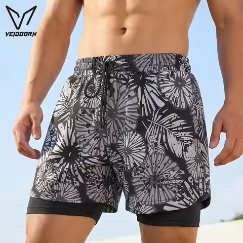 Veidoorn Men's Youth 5 Inch Swim Trunks Quick Dry Beach Board Shorts Anti-Exposure Double Layer Lini