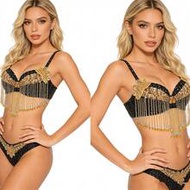 1pc Women's Glitter Belly Dance Fringe Bra Top, Suitable For Halloween Theme Party Stage Performance