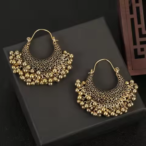 Ethnic Women's Palace Gold Geometric Turkish Jhumka Earrings Pendientes Indian Jewelry Tassel Dangli