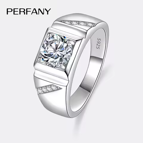 PERFANY 1/2CT Moissanite Ring for Men S925 Pure Silver Sparkling Diamond Domineering Wedding Ring Lu