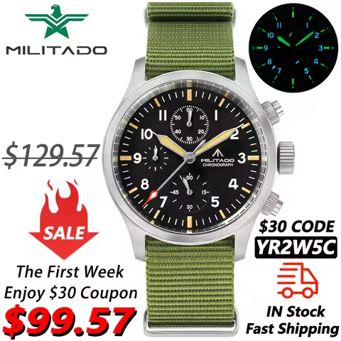 Militado New ML1868KF Quartz Watch VK67 Chronograph Movement Luminous Watches Sapphire Glass 100m Wa