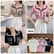 Imported variations of button v-neck knit Blouse As7413