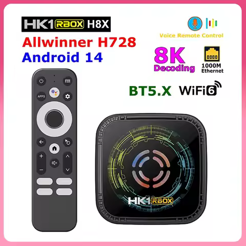 HK1 RBOX H8X Smart TV BOX Android 14.0 Allwinner H728 4G 32G 64G Quad Core 4K HD BT 1000M Wifi6 Medi