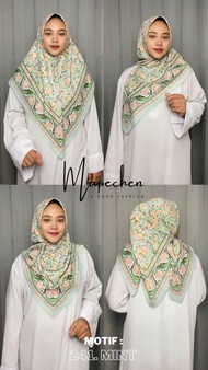 Edisi Hijau - Hijab VOAL MOTIF Jilbab Saghe Tosca Army Mint Segiempat LaserCut