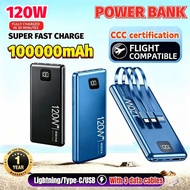 🔥CCC🔥 120W Power Bank 100000mAh Fast Charging Powerbank Portable Charger Built-in Cables External Ba