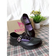 KUROMI Girls' School Shoes Model Y777 Cute Pattern Durable Non-Slip Size 33-42 Black With Purple Sol
