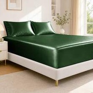 HONEYMOON 2/3pcs Solid Color Satin Bed Sheet Set, 1pc Satin Fitted Sheet + 1/2pcs Satin Pillowcases,