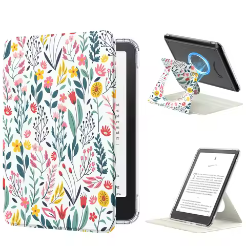 MoKo 360° Rotating Case for 7" Kindle Paperwhite 12th 2024& Kindle Colorsoft 2024/2025,Clear Back De