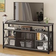 BON AUGURE Tall TV Stand for TVs up to 65 Inch, Industrial Entertainment Center with Storage Cabinet, Rustic Wood Media Console Table for Living Room and Bedroom (32 Inch High, Grey Oak)