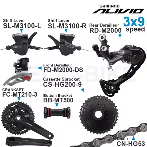 SHIMANO ALIVIO M3100 3x9 Speed Groupset with Shifter and M2000 Front REAR DERAILLEUR HG200 Cassette 