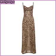 Lady Slip Dress Leopard Print Backless Slim Waist Low-cut V Neck Sleeveless A-line Prom Cocktail Clu