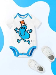Mr Men Little Miss X SHEIN 嬰兒男孩卡通圖形對比邊飾連身衣