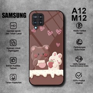 HP Softcase Glass Kaca SAMSUNG A12 M12 CUTE BEAR Motifhp - SAMSUNG A12 Case - SAMSUNG M12 Casing