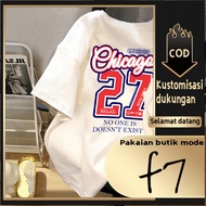 F7Unisex Distro T-shirt Men Women Chicago 27 Retro latter print Short Sleeve Distro Twenty seven Cas