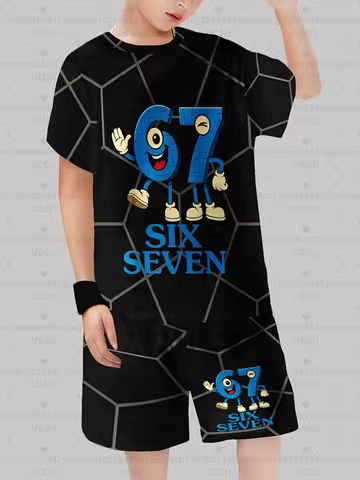 Summer Set For Kids 67 Six Seven Italian Brain Rot Math Joke Tops Y2k Game Saying T-shirt +Shorts Gr