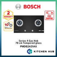 Bosch Series 4 Gas Hob 78cm Tempered Glass, Black